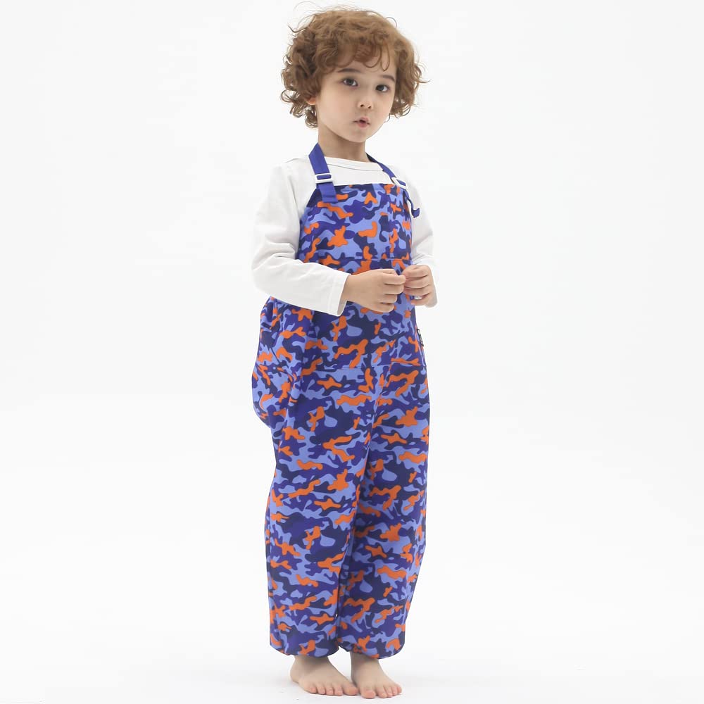 Kids Art Smock Dungaree Style, Lightweight Waterproof Painting Apron with Adjustable String, Quick-Dry Messy Play Overall for Boys Girls School Crafts, Blue Military (48-S)