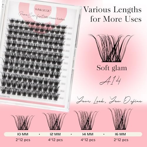 Image of Natural Lash Clusters Fluffy Eye Lash Clusters, 144pcs D Curled Wispy Volume Lash Extensions, DIY Individual Lashes Clusters with Soft Ultra-thin Band, 10-16mm (A14)