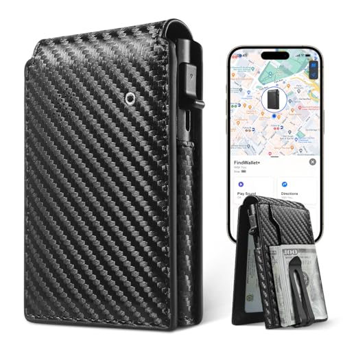 Auskang Smart Wallet For Men with Tracker, Works with Apple Find My, Minimalist Leather Slim Pop Up Wallet For Men with Money Clip, RFID Blocking, Credit Card Holder, Not For Android, Black