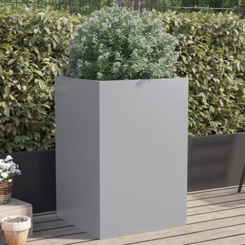 IKAYAA Pflanzkübel Blumenkübel Outdoor Blumentopf Hochbeet Metall Hochbeete für Garten Pflanzkübel groß außen Stahl-Verzinkter Stahl/Grau-52 x 48 x 75 cm