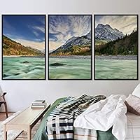 3 Piece Framed Canvas Wall Art Cool Lake Landscape Canvas Prints Home Artwork Decoration for Living Room,Bedroom - 16