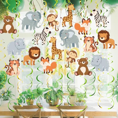 Image of Safari Animal Party Streamers, 48 Pcs Jungle Theme Hanging Swirl Decorations - Hippo, Lion, Zebra & More for Birthday, Holiday, Classroom & Party Decor