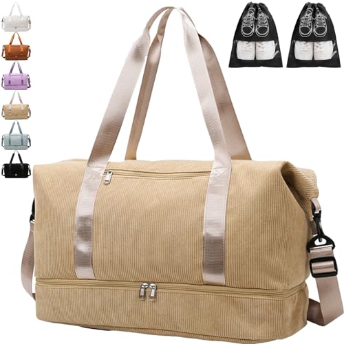 YOUYIKE Sporttasche Damen Herren 20-35L Reisetasche Cord Gym mit Schuhfach und Nassfach Handgepäck Weekender Fitnesstasche Trainingstasche Schwimmtasche Everyday Bag Sauna Kliniktasche (Gelb)