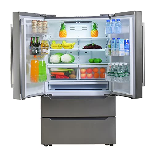 Techomey 36" French Door Refrigerator, Full Size Refrigerator with Ice Maker, 22.5 Cu.Ft 4-Door Freestanding Upright Freezer and Fridge, Fingerprint Resistant Stainless Steel