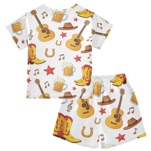 Pajama Short Sets Country Music Themed Prints Soft Cotton Summer Sleepwear 2 Piece PJS Size 5-14T2
