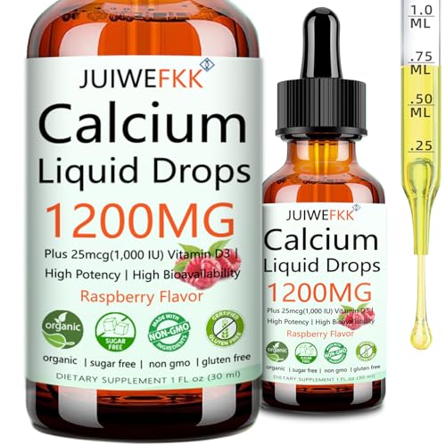 Calcium 1200mg with Vitamin D3 Liquid Drops Extrat Strength 4-in-1 Calcium Citrate w. Vitamin D3 K2 B12 for Adult & Kids Support Immune Bone Teeth Colon Heart Health Non GMO Gluten Free 30 Servings