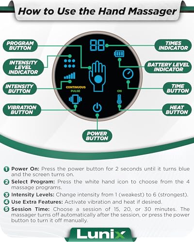 Lunix LX7 Touchscreen Electric Hand Massager with Compression, Pressure Point Therapy for Arthritis, Pain Relief and Carpal Tunnel, Shiatsu Massage Machine with Heat, with Hand Warmer, Black 8 Lunix LX7 Touchscreen Electric Hand Massager with Compression, Pressure Point Therapy for Arthritis, Pain Relief and Carpal Tunnel, Shiatsu Massage Machine with Heat, with Hand Warmer, Black - Image 6