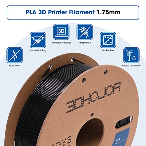 Image of 3DHoJor PLA Filament 1.75mm,3D Printing Filament,1kg*2 Cardboard Spool, Fit Most FDM 3D Printer,Dimensional Accuracy + /- 0.03 mm,Vacuum Packaging-2Pack Black