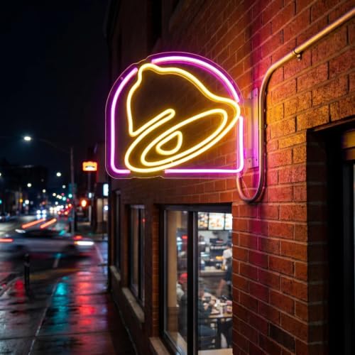 Image of Taco Neon Sign Bell Neon Led Sign, Dimmable Bell Neon Light for Mexican Restaurant Decor, Tacos Neon Light Up Sign for Tacos Lover Home