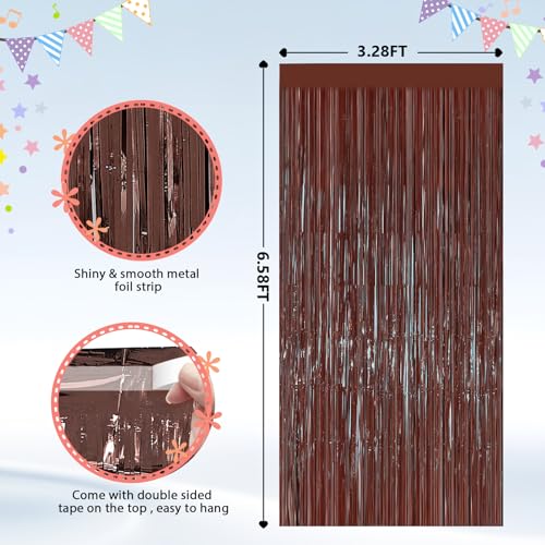Image of 2PCS Coffee Foil Fringe Backdrop Curtains, Brown Tinsel Streamers Birthday Party Decorations, Fringe Backdrop for Graduation, Baby Shower, Gender Reveal, Disco Party Bachelorette Xmas Party Decors