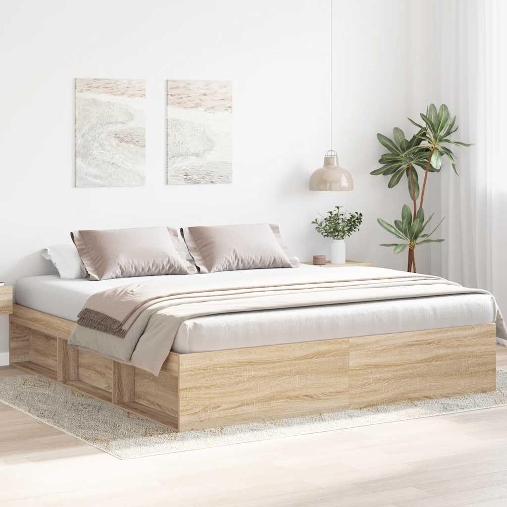 IKAYAA Rete Letto Matrimoniale 200x200 Struttura Letto a Doghe in Legno Giroletto Matrimoniale con Rete a Doghe-Rovere sonoma-200 x 200 cm