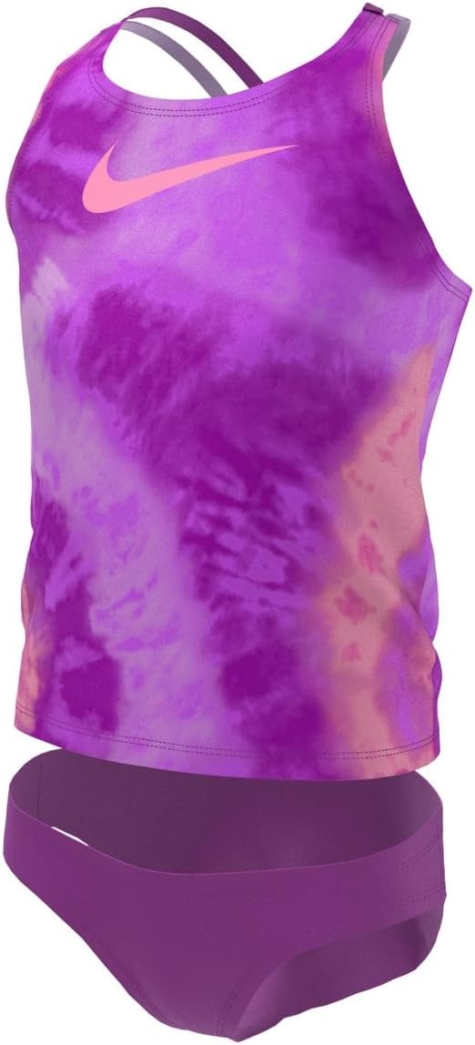 Nike Swim Girls' Tie Dye Spiderback Tankini Set Laser Purple, XS (6X Little Kids), Laser Purple : Clothing, Shoes & Jewelry