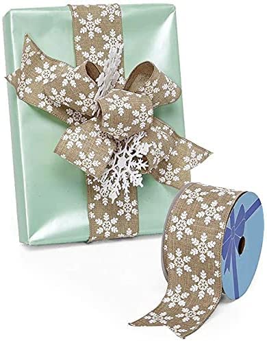 Image of White Snowflakes Wired Christmas Ribbon - 2 1 /2 inch x 10 Yards, Gift Wrapping, Wreath Decoration, Garland, Tree Topper Bow, DIY, Arts and Crafts
