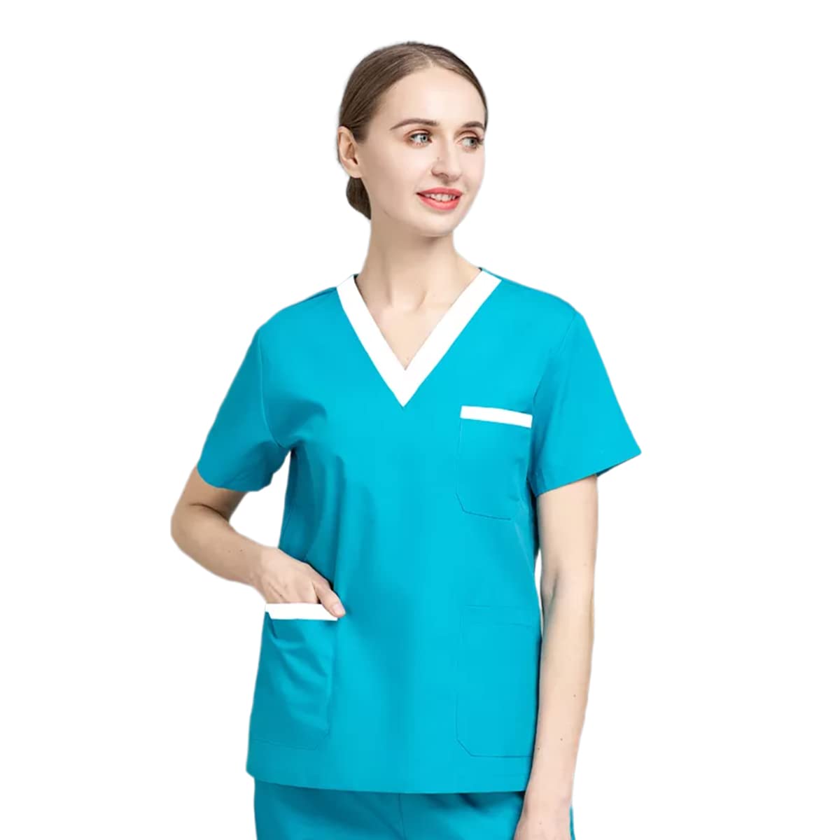 niaahinn Women Scrub Shirt V-neck Tops Uniform Grooming Institution Spa Pet Scrub Set Beauty Salon Clothes Workwear (Lake Blue,XL,X-Large)