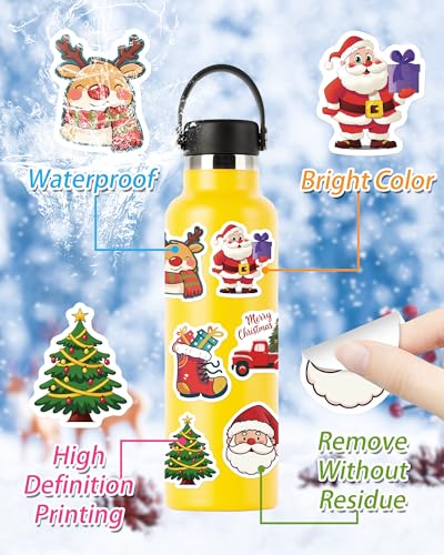 Benresive 300 Pcs Christmas Stickers for Kids - Bulk Christmas Crafts Party Favors, Goody Bag Stuffers, Waterproof Vinyl Laptop & Water Bottle Stickers