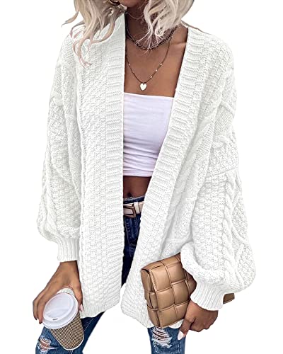 Image of Dyexces Womens Oversized Cable Knit Long Sleeve Lantern Cardigan Sweaters