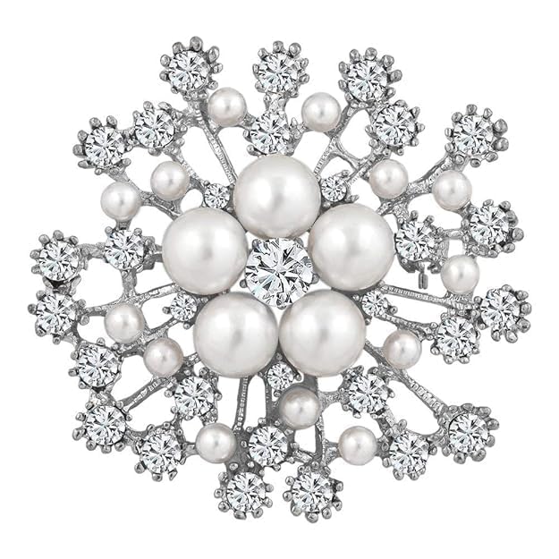 Pearl & Crystal Flower Brooch Pin for Women || Elegant Scarf, Shawl & Dress Clip Jewelry Accessory for Women & Girls || Crystal Flower Pearl Brooch Fashion-picture-55