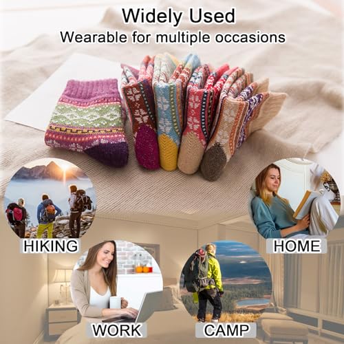 Wool Socks, 5 Pairs Women's Athletic Socks, Warm Thick Soft Wool Socks, Christmas Gifts, Winter Knit Cozy Crew Socks4