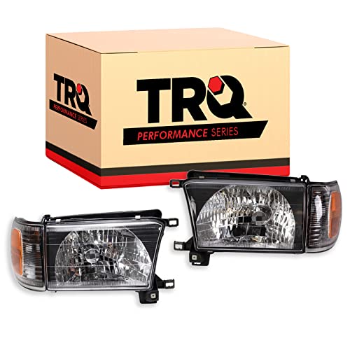Image of TRQ Performance Driver and Passenger Side Headlight Assembly Set Black Housing Compatible with 99-02 Toyota 4Runner