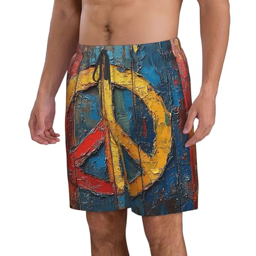 Men Swim Trunks Beach Shorts Swimwear Summer Bathing Suits - Rainbow Peace Love Sign2