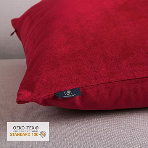 Phantoscope Pack of 2 Christmas Velvet Decorative Throw Pillow Covers Soft Solid Square Xmas Cushion Case for Couch Wine Red 18 x 18 inches 45 x 45 cm