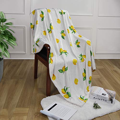 Lemon Blanket Throw, Yellow Fruit Throw Blanket for Adults Kids, Cozy Lightweight Fuzzy Flannel Blankets for Spring Summer, Soft Warm Fluffy Blanket for Bed Couch Sofa Travelling, 50 x 60