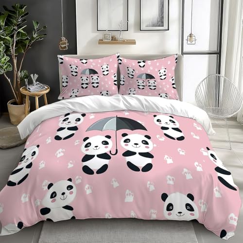 Duvet Cover King Size Cartoon Giant Panda Reversible 3 Pieces Duvet Cover Set, Bedding Set for All Season, Soft and Breathable Bedding Set with Zipper Closure