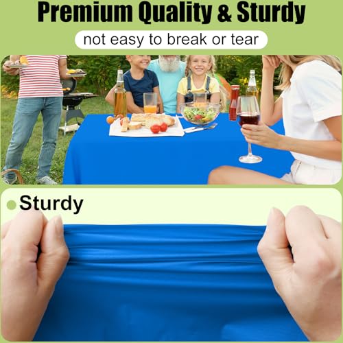 Image of Smiry Disposable Table Cloth 3 Pack, 54 x 108 Inch Waterproof Plastic Tablecloth, Decorative Rectangle Table Covers for Party, Birthday, Picnic, Blue