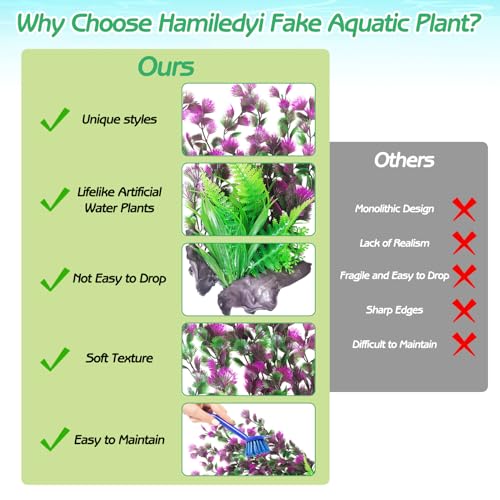 Image of Hamiledyi Aquarium Plastic Plants Aquarium Decor Artificial Fish Tank Plants Lifelike Tall Fish Tank Decorations Aquarium Plant Suitable for Saltwater and Freshwater 15.7in 2pcs