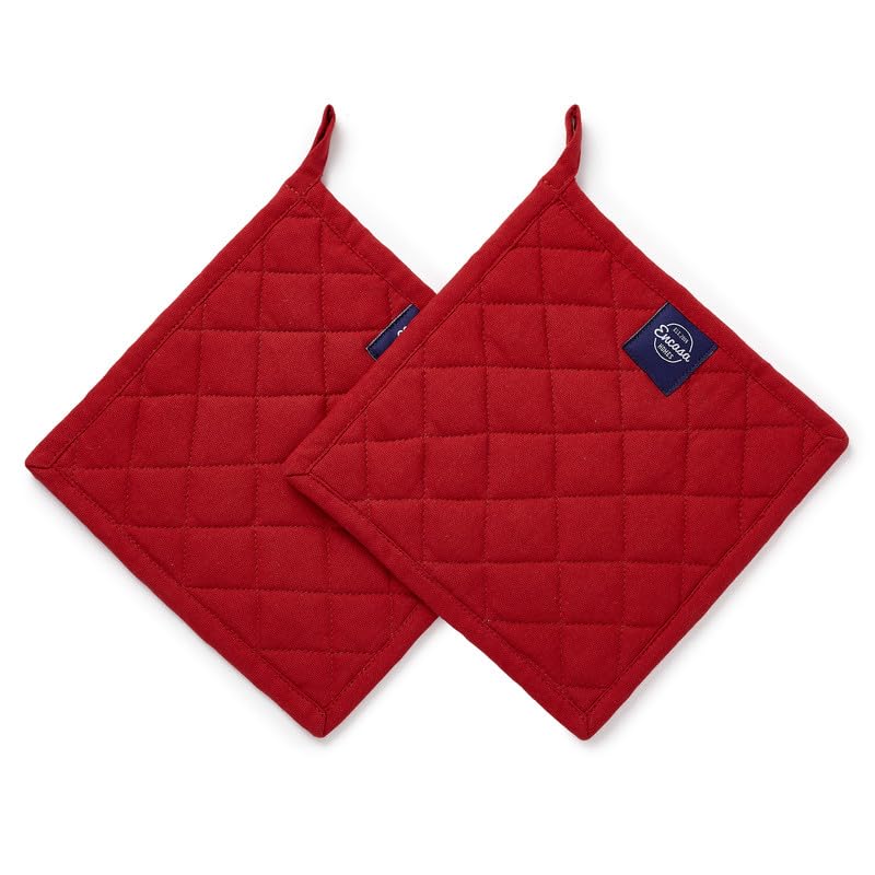 Encasa XO Heat Resistant Cotton Pot Holders With Hanging Loop, Set Of 2, Red - Image 2