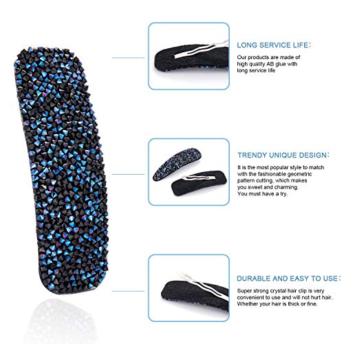 Rhinestone Hair Clips for Women and Ladies Shining Crystal Snap Clips Different Color Rhinestone Hair Pins Hair Barrettes for Party Wedding Daily Girls Hair Decorative (Black blue gray) - Image 4