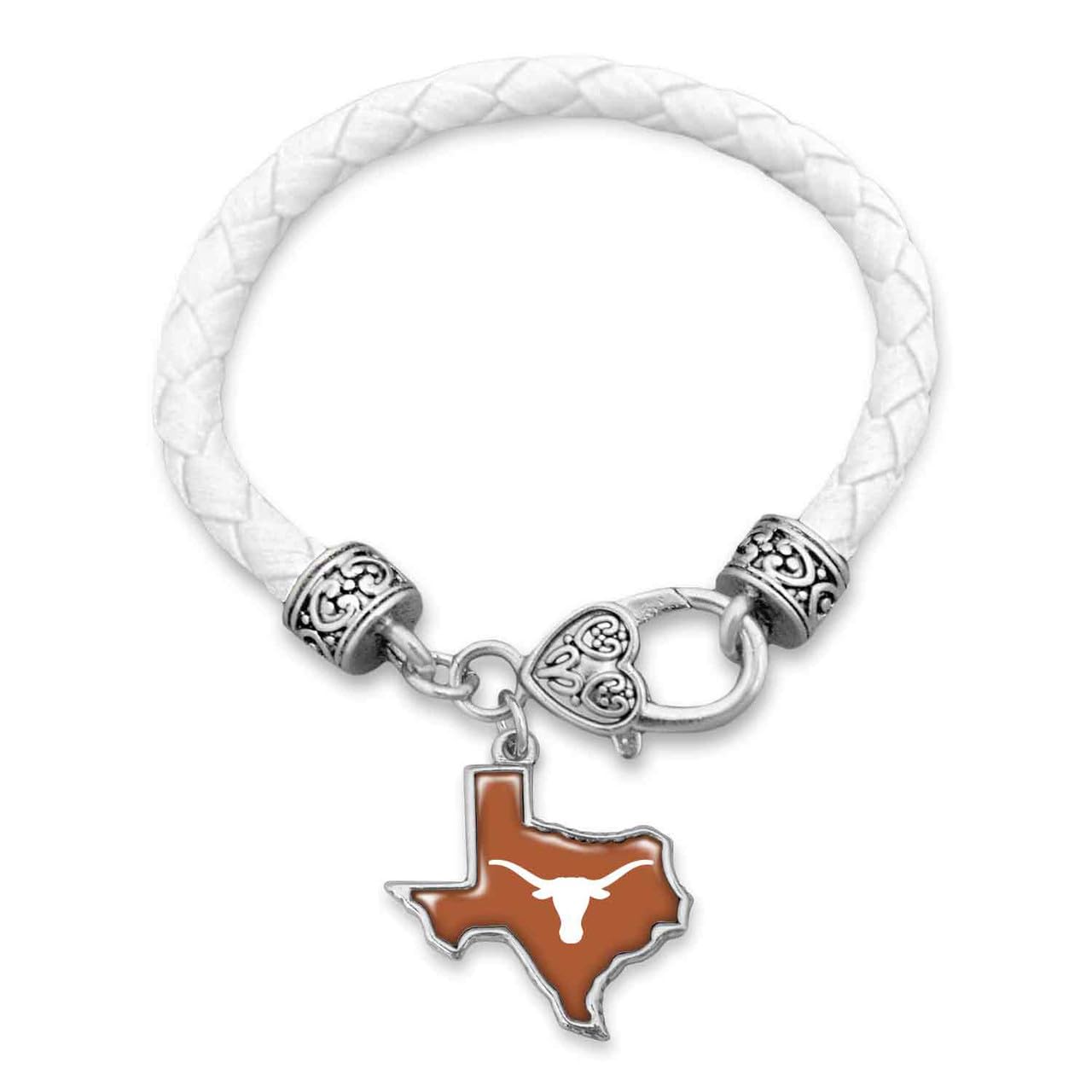 Texas Longhorns State of Mine White Leather Bracelet Jewelry Gift Licensed UT