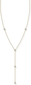 14K Gold Plated Lariat Station Necklace for Women | Simulated Diamond Chain Necklace | Cubic Zirconia Necklace
