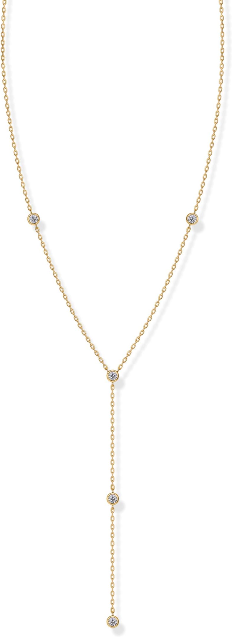 14K Gold Plated Lariat Station Necklace for Women | Simulated Diamond Chain Necklace | Cubic Zirconia Necklace
