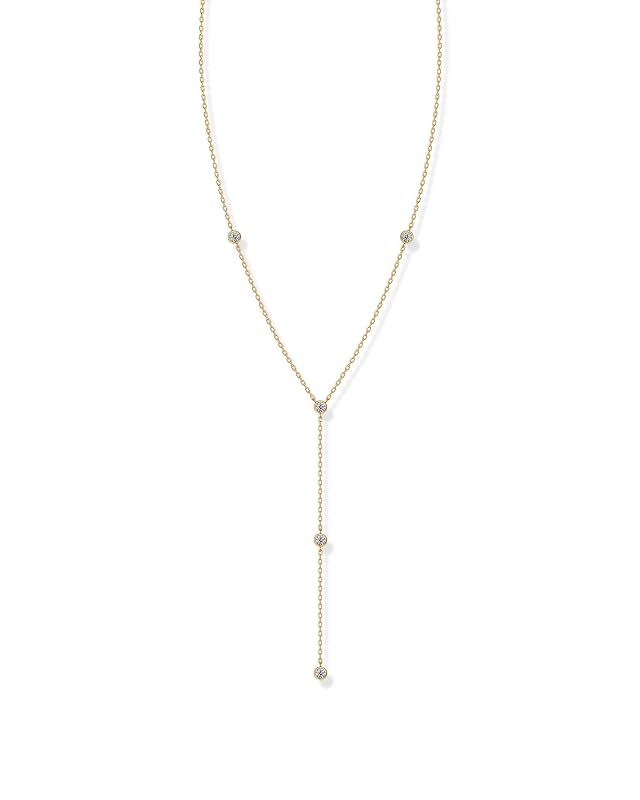 PAVOI 14K Gold Plated Drop Lariat Chain for Women - Gold Cubic Zirconia Long Necklace - Station Star