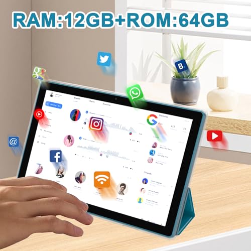 Image of NOVOJOY Tablet 10 Inch Android Tablets with Case and Stylus Android 15 Tablet with Cover 2MP+8MP Dual Camera 6000mAh Battery 12GB RAM(4GB+8GB Expansion) 64GB ROM 5Gwifi-6 10.1 inch Tablets (Navy Blue)