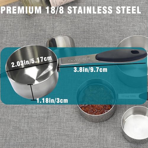 Juego de 2 vasos medidores de acero inoxidable de 1/4 taza miniatura 5