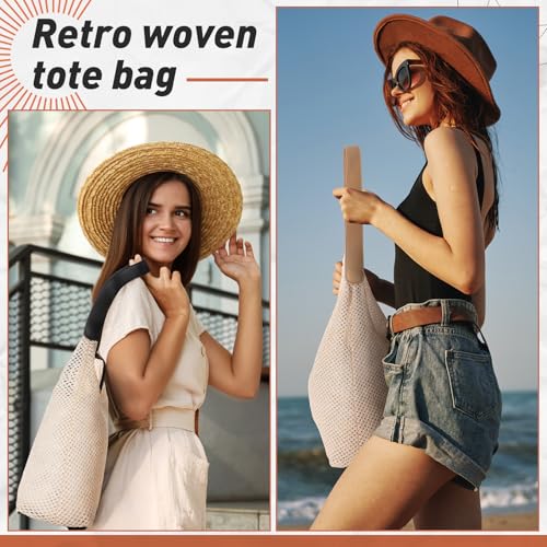 Image of Dansydaisy 8 Pieces Large Tote Bags Bulk, Straw Tote Bag Summer Woven Beach Tote with Pocket Bag, for Women Shopping Bridesmaid Gift Bags