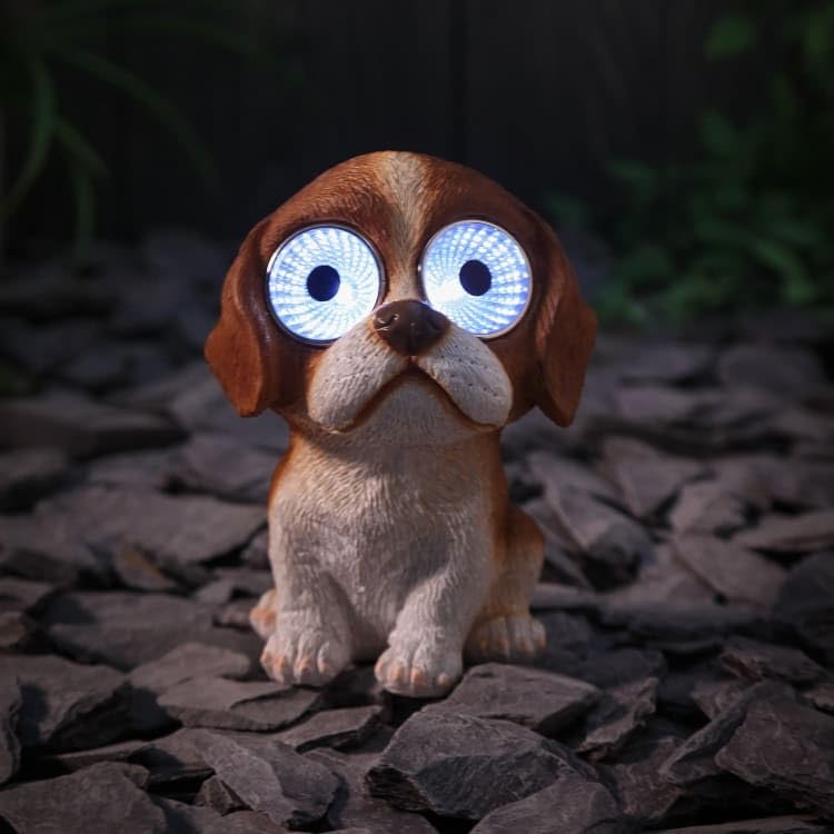 New Adorable Solar Powered Big Eyed Dog Statue – Garden Ornament with Cool White LED Lights & Auto On at Dusk Outdoor Garden Décor-A11 (Beagle)