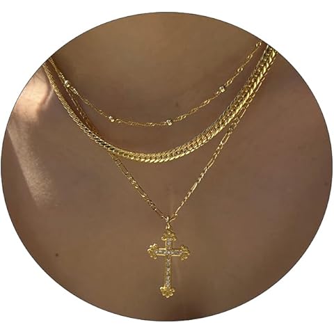 Cross Necklace for Women 14K Gold Plated Dainty Heart Cross Pendant Choker Simple T...