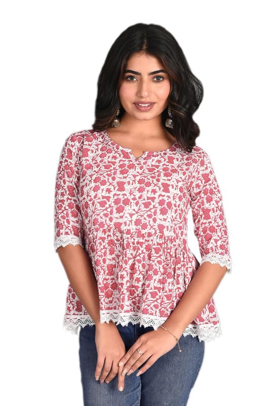 Image of KURTARI Women's Cotton Floral Anarkali Kurti Top | Printed Tunic Short Kurti for Women | Casual Party Ethnic Top