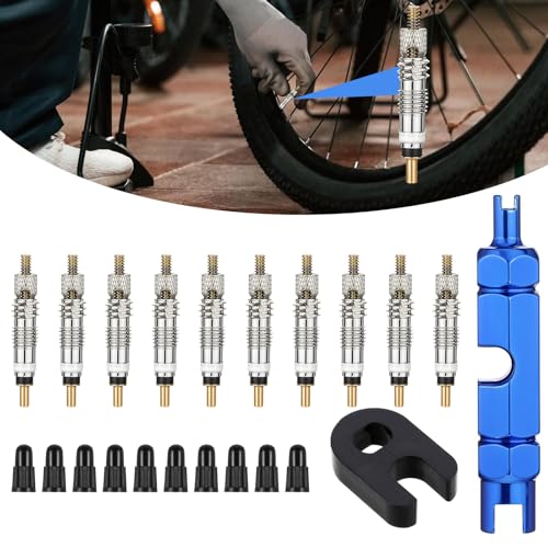 Image of 22Pcs Valve Core Tool Set, Bicycle Valve Stem Removal Tool with Tubeless Valve Core & Tire Valve Stem Caps, Bike Valve Stem Core Replacement Kit for Mountain Bike Road MTB Tires Repair