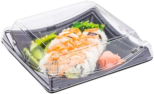 Miniatura 9 de Restaurantware Roku - Bandejas de sushi de 7.5 x 4.75 pulgadas, 100 recipientes desechables para sushi con tapas, recipientes cortos para llevar