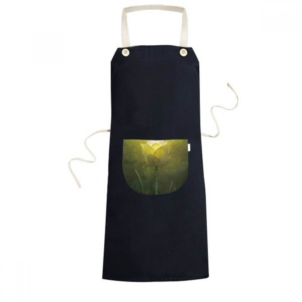Tablier de cuisine noir réglable 70cm avec poche et motif fleur tulipe pour femme et homme