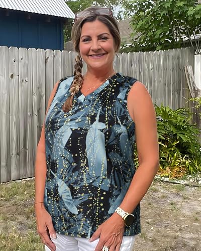 Summer Tops for Women Sleeveless V Neck Tshirt Loose Fit Casual Tank Tunic Blouse4