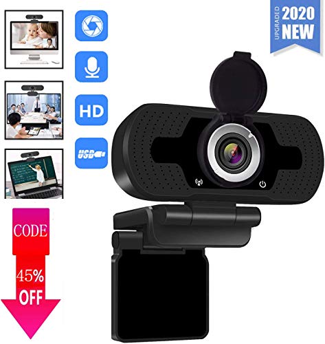 [2020 New Version]1080P HD Webcam with Microphone & Privacy Cover,360-Degree Wide View Angle