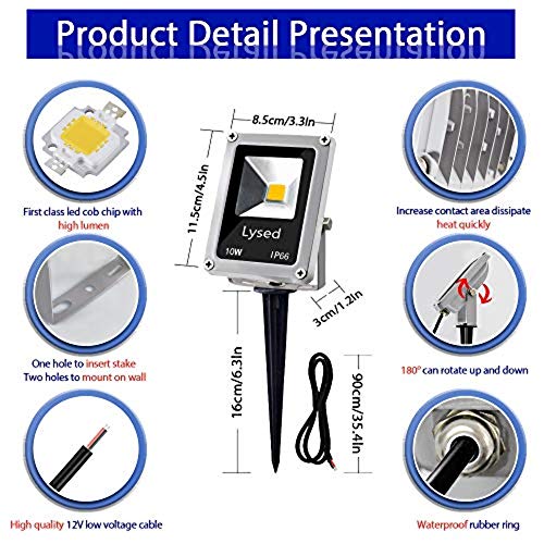 Lysed 10W Low Voltage Landscape Lights 12V Led Spotlights Outdoor Ip66 Waterproof Garden Lights,3000K Warm White Light Lawn Floodlight Stakes(6 Pack) #TOP1