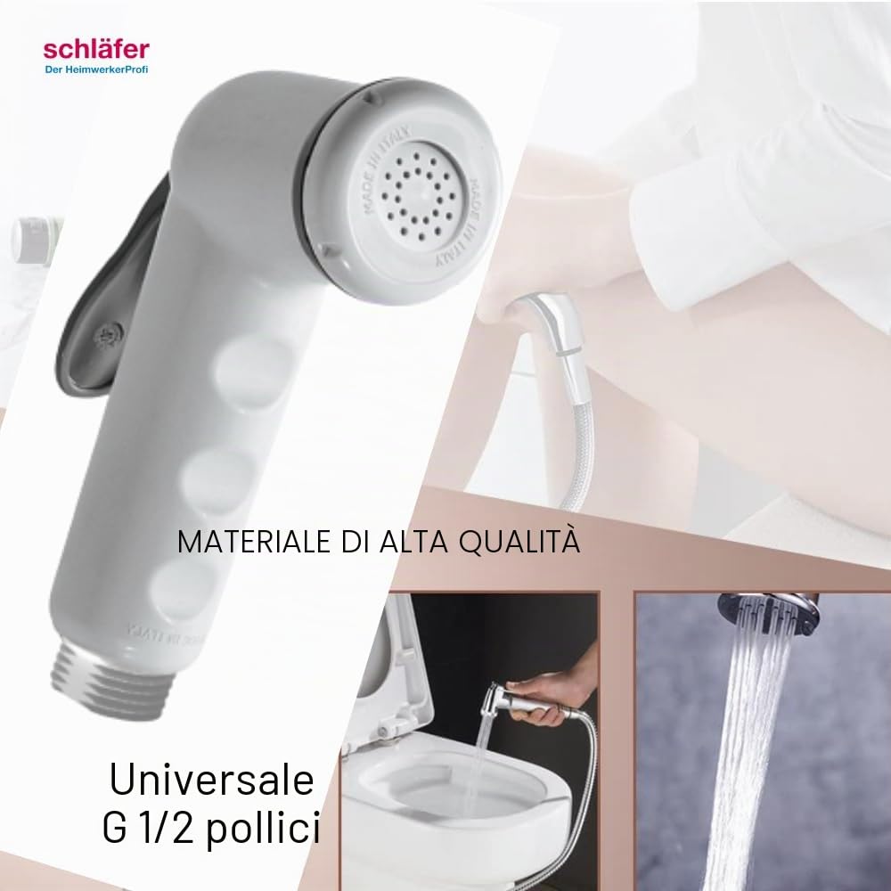 Schläfer 8117 | Doccetta per Bidet Universale, Doccino per Bidet Shut off in Abs, Doccino per Wc a Mano Bianco, Doccetta Igienica per Idroscopino