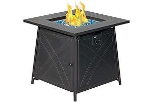 BALI OUTDOORS Steel Gas Fire Pit Table with Blue Fire Glass