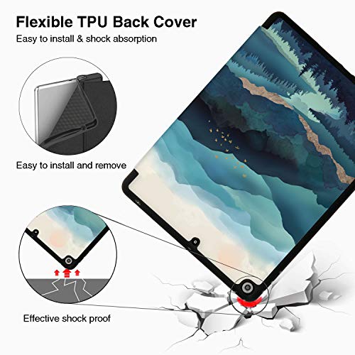 Hi Space Ipad 9Th 8Th 7Th Generation Case Ipad 10.2 Case 2021 2020 2019 Teal Mountain With Pencil Holder, Watercolor Scenery Shockproof Cover Auto Sleep Wake For A2270 A2428 A2429 A2197 A2198 A2200 #TOP3